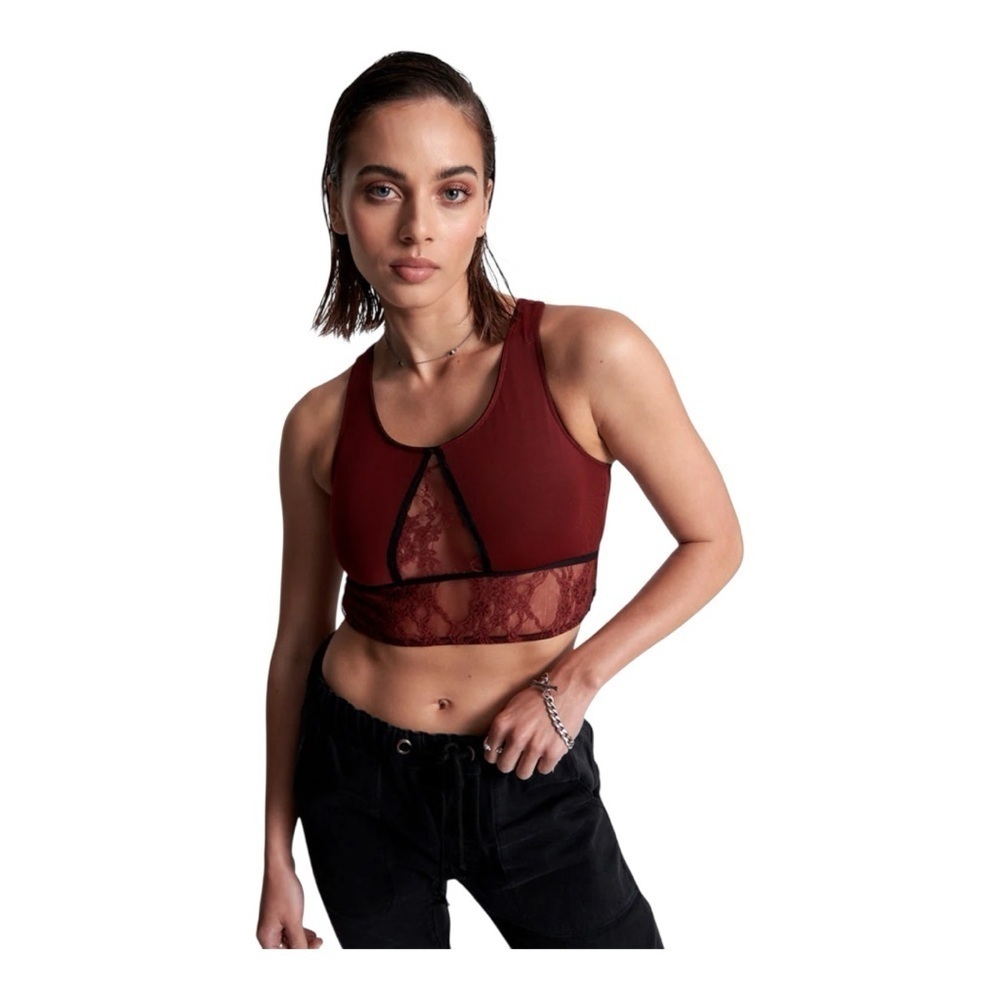 ONE TEASPOON Lulu Mesh And Lace Bralette -
Wine Size XS/Size 2 US NWT